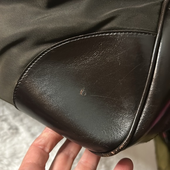 Prada Large green nylon and brown leather commuter bowling bag & lock & keys - Picture 10 of 17